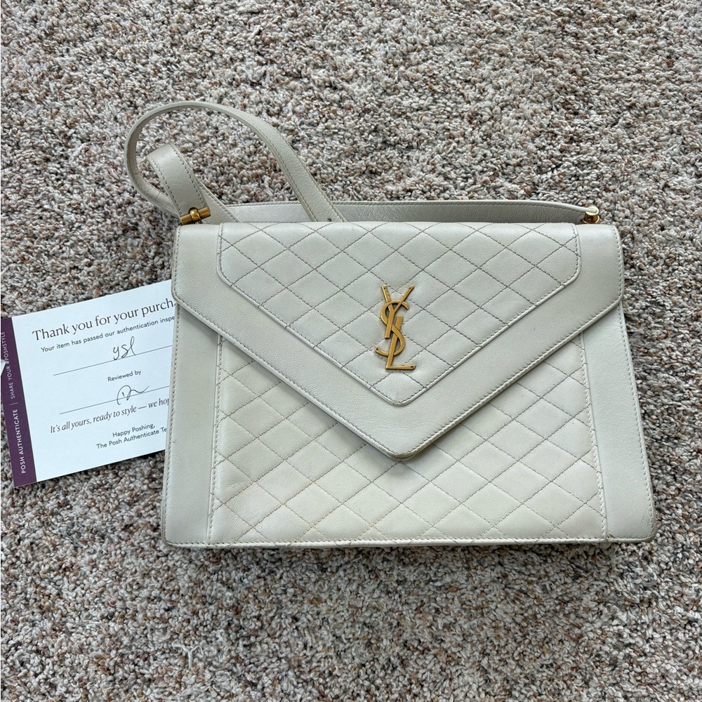 YSL Saint Laurent Gabby quilted envelope purse Crossbody fair cream